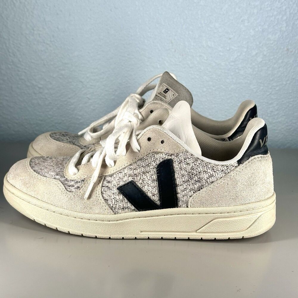 Veja Shoes V-10 Flannel Sneakers Snow Black White Women's Size US 7 EU 38 - Picture 5 of 14